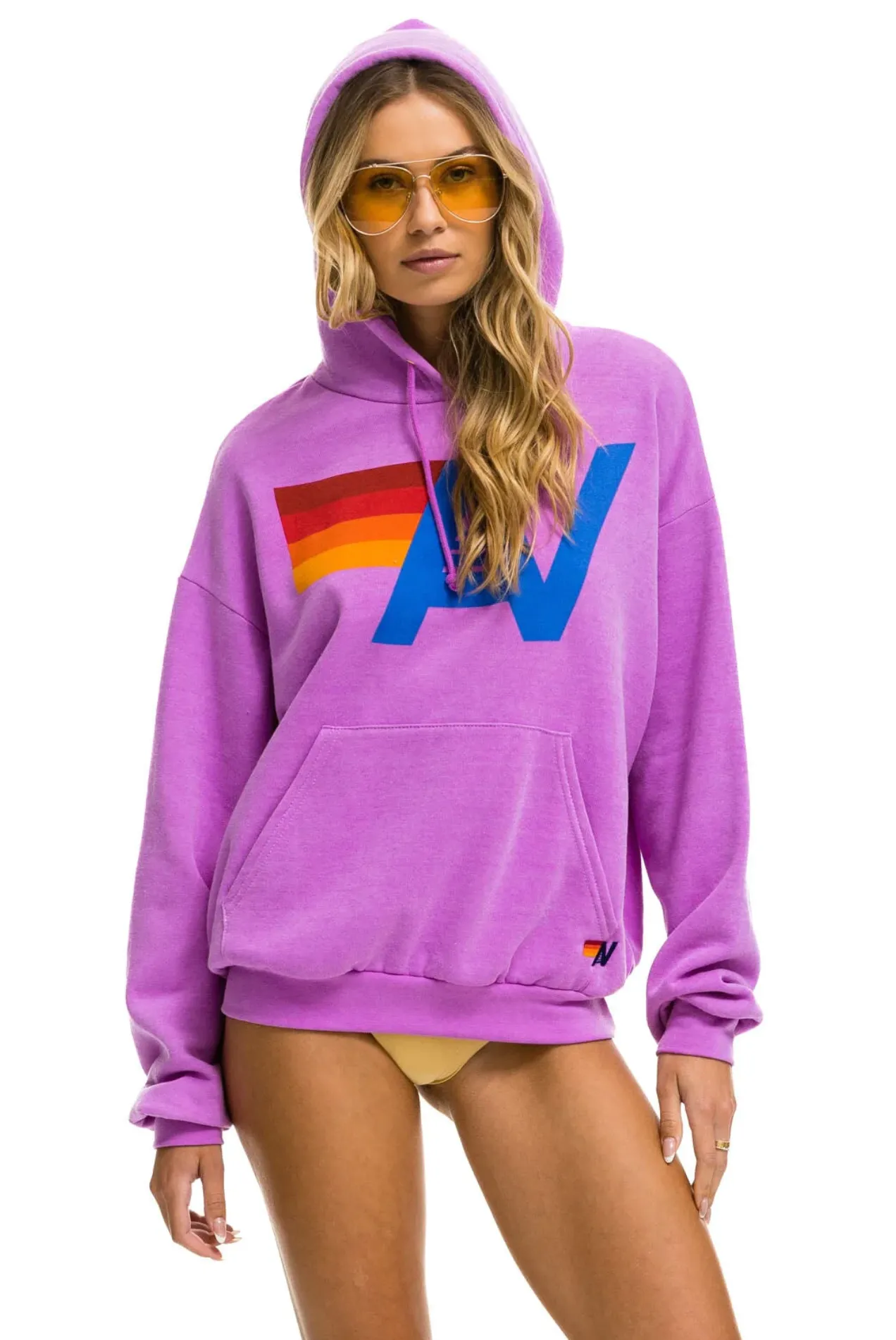 AVIATOR NATION UNISEX LOGO PULLOVER RELAXED HOODIE - NEON PURPLE SHIPS IN 1 WEEK