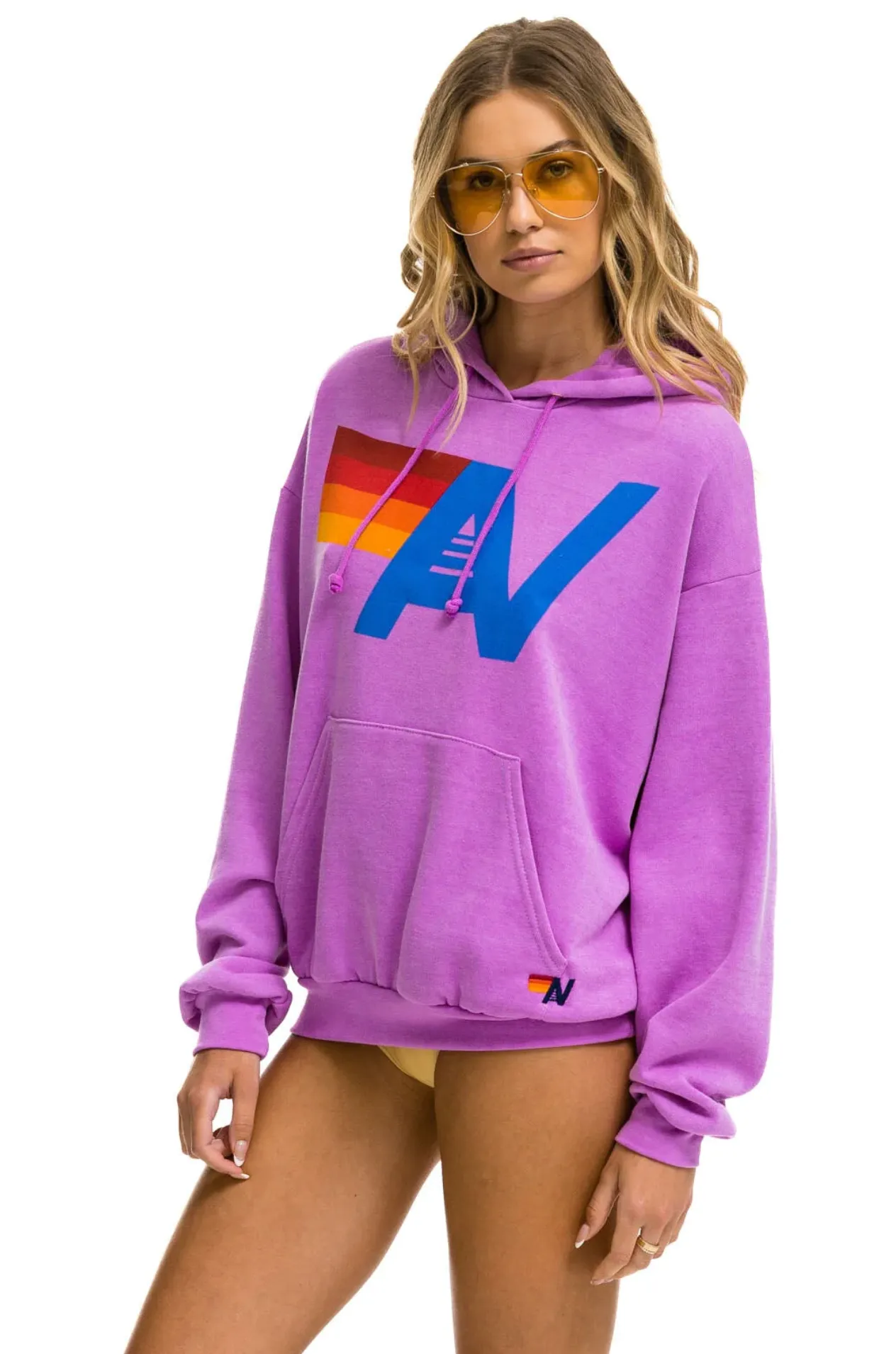 AVIATOR NATION UNISEX LOGO PULLOVER RELAXED HOODIE - NEON PURPLE SHIPS IN 1 WEEK