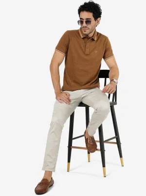 Brown Melange Solid Slim Fit Polo T-Shirt | JadeBlue