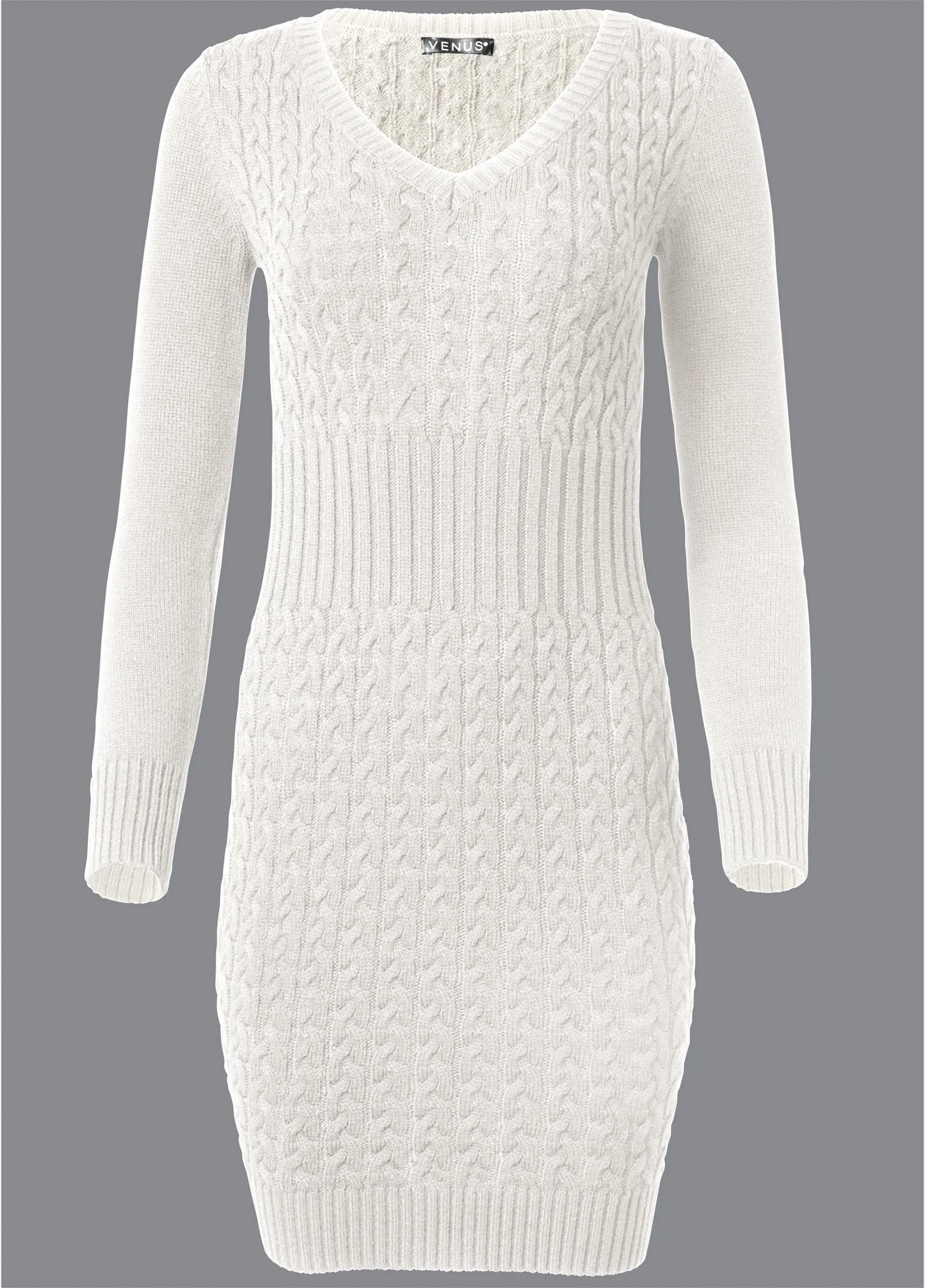 Cable Knit Sweater Dress - Cream