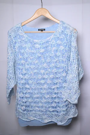 Casamia Sky Blue and White Lace Winter Blouse (Medium)