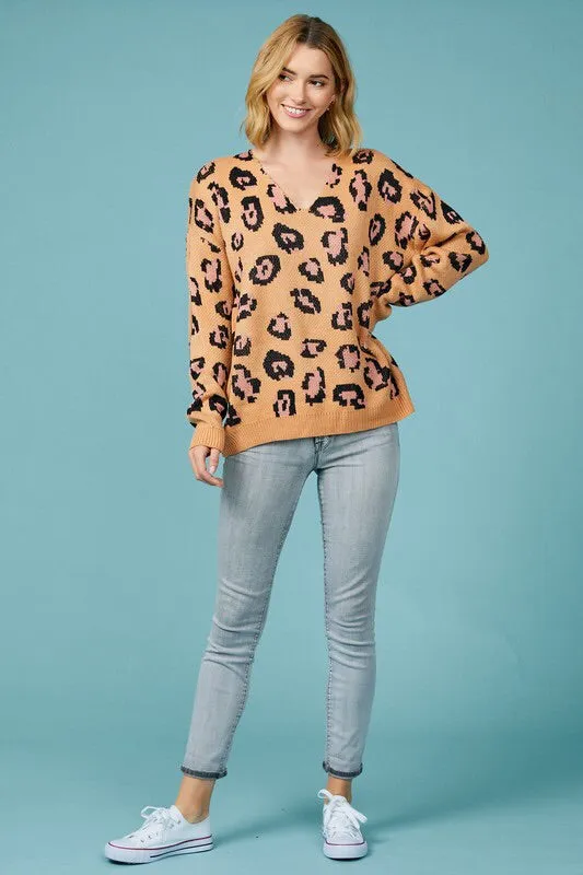 Chrissy Leopard V-neck Sweater