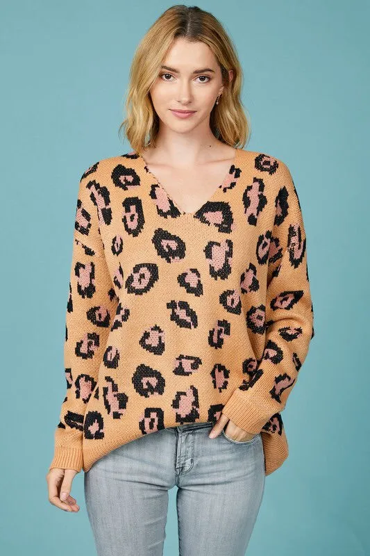 Chrissy Leopard V-neck Sweater