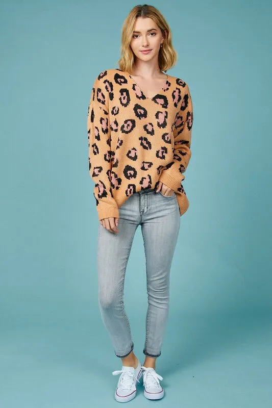 Chrissy Leopard V-neck Sweater