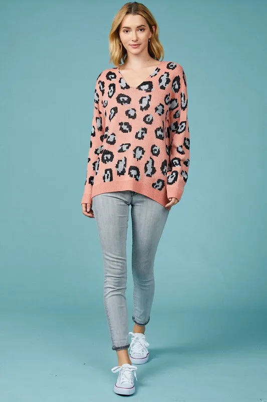 Chrissy Leopard V-neck Sweater