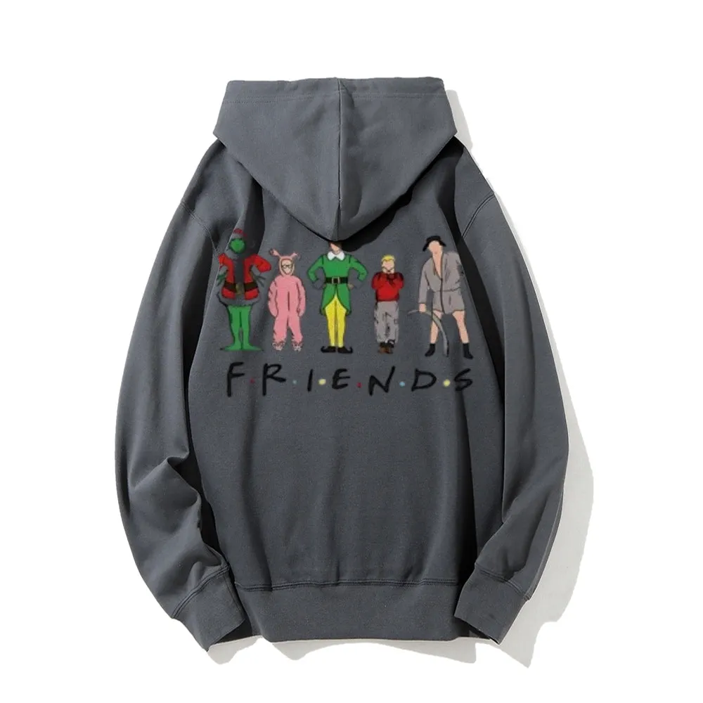 Christmas Friends Graphic Pullover With Kangaroo Pocket Hoodies