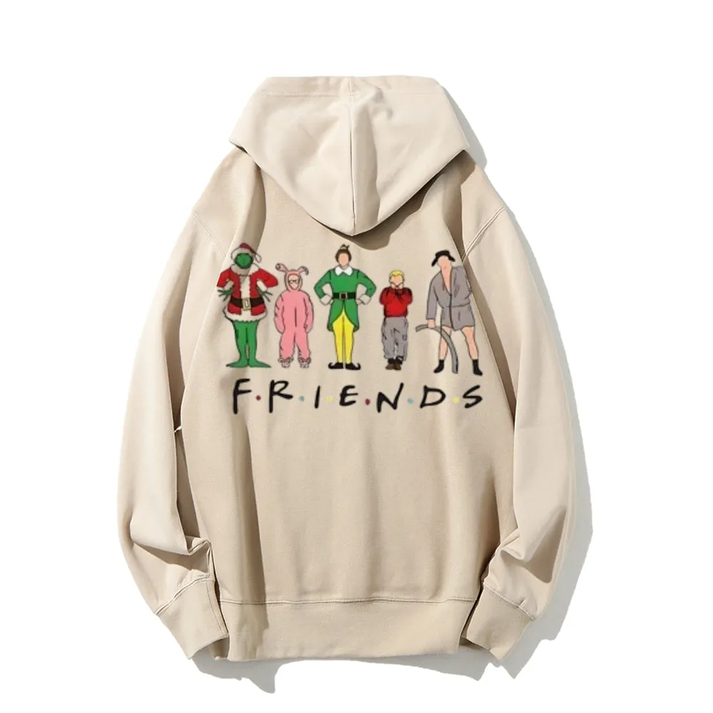 Christmas Friends Graphic Pullover With Kangaroo Pocket Hoodies