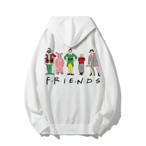 Christmas Friends Graphic Pullover With Kangaroo Pocket Hoodies