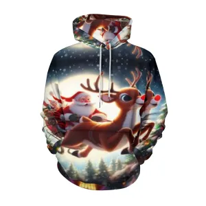 Christmas Reindeer Winter Snow Graphic Pullover With Kangaroo Pocket Hoodies