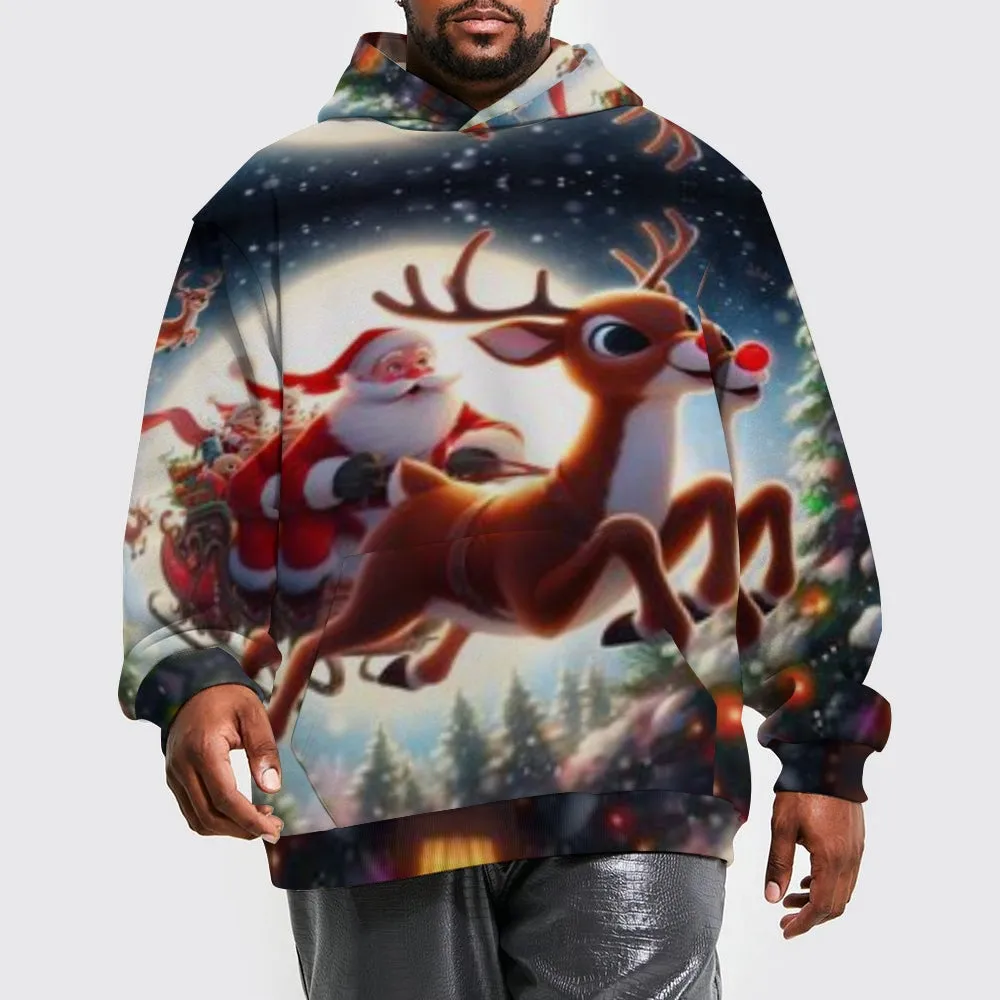 Christmas Reindeer Winter Snow Graphic Pullover With Kangaroo Pocket Hoodies