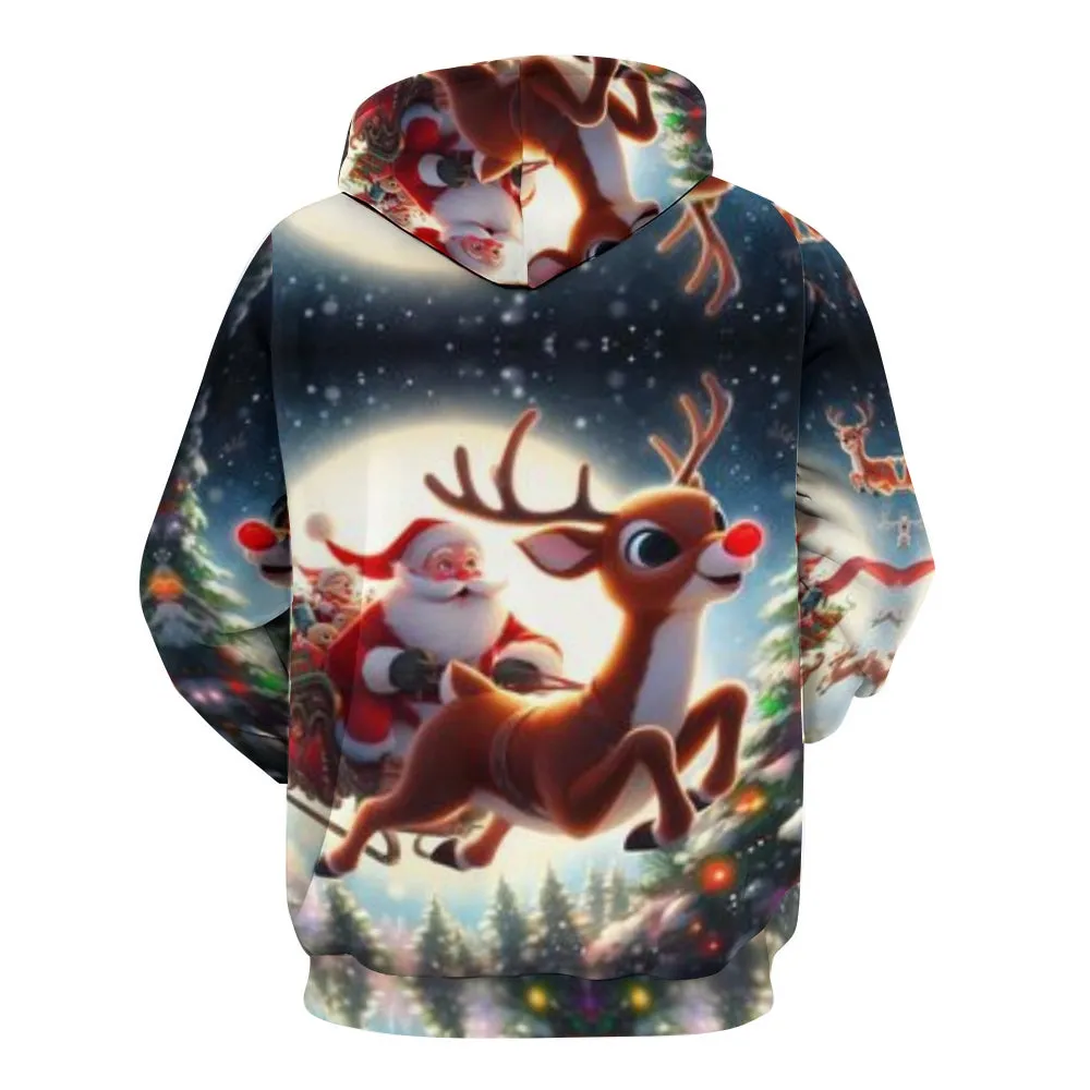 Christmas Reindeer Winter Snow Graphic Pullover With Kangaroo Pocket Hoodies