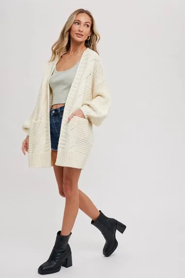 Chunky Cable Lantern Sleeve Cardigan