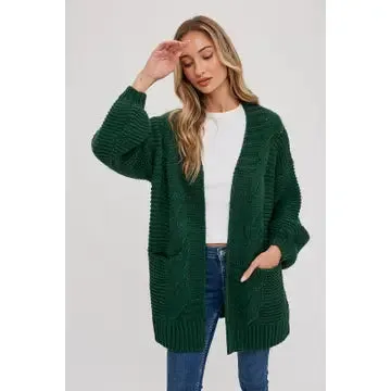 Chunky Cable Lantern Sleeve Cardigan