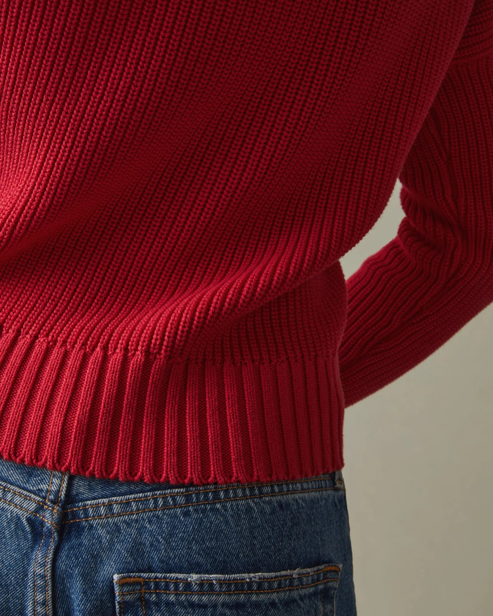 Chunky Cotton V-Neck Sweater - Biking Red