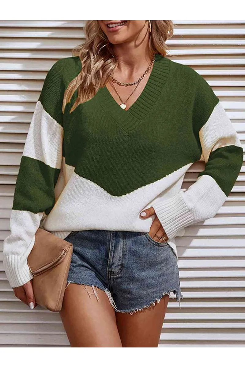 Color Block V-Neck Sweater