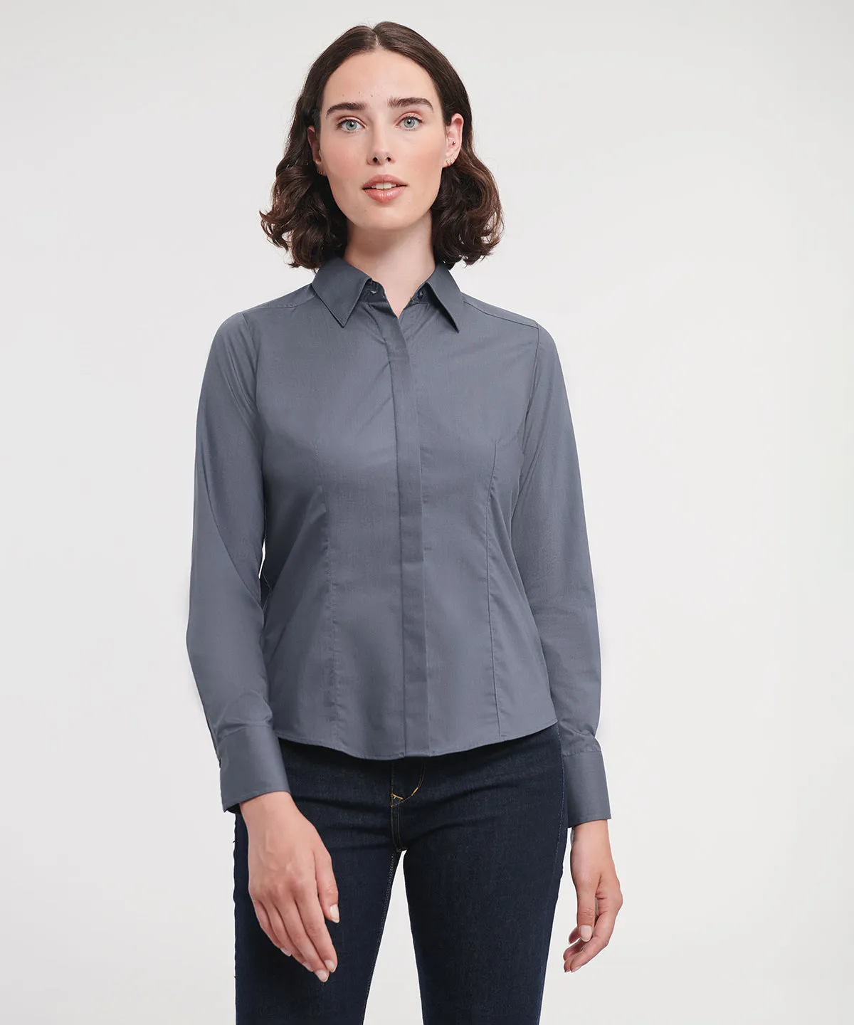 Convoy Grey - Women's long sleeve polycotton easycare fitted poplin shirt