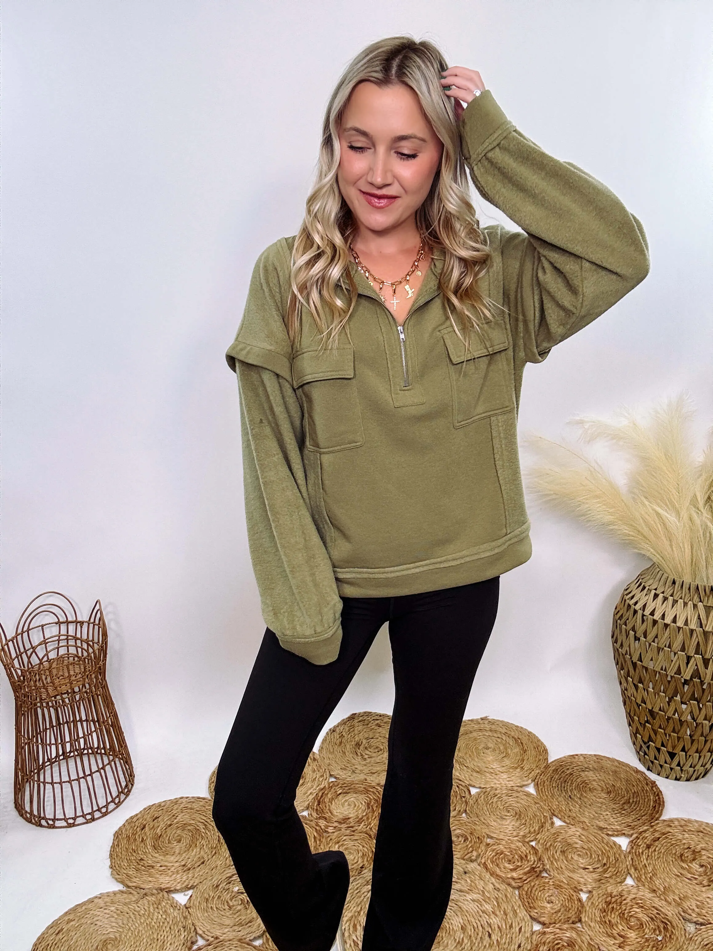 Cozy Soft Olive Quarter Zip Pullover