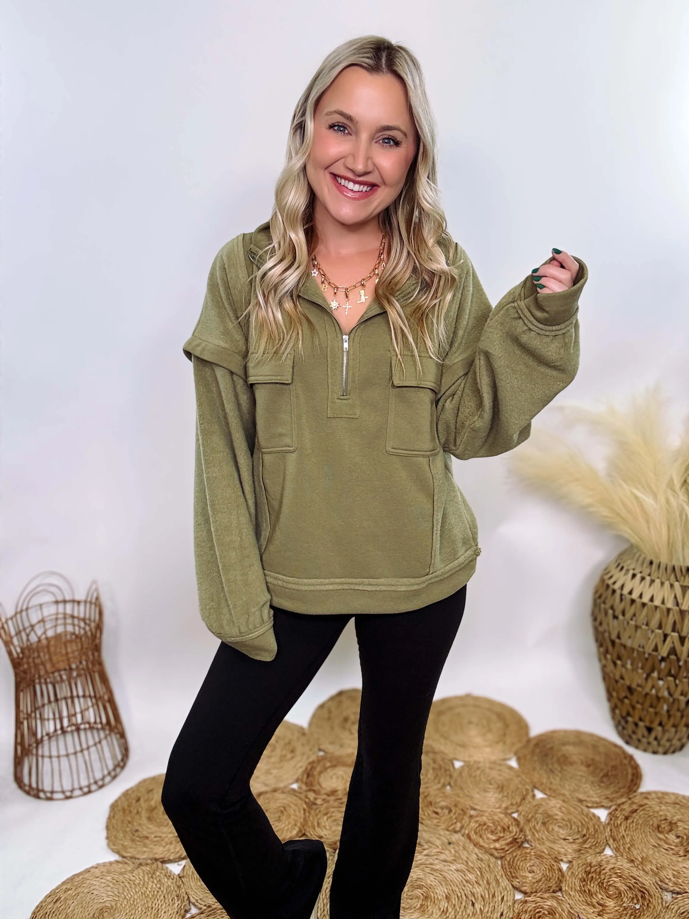 Cozy Soft Olive Quarter Zip Pullover