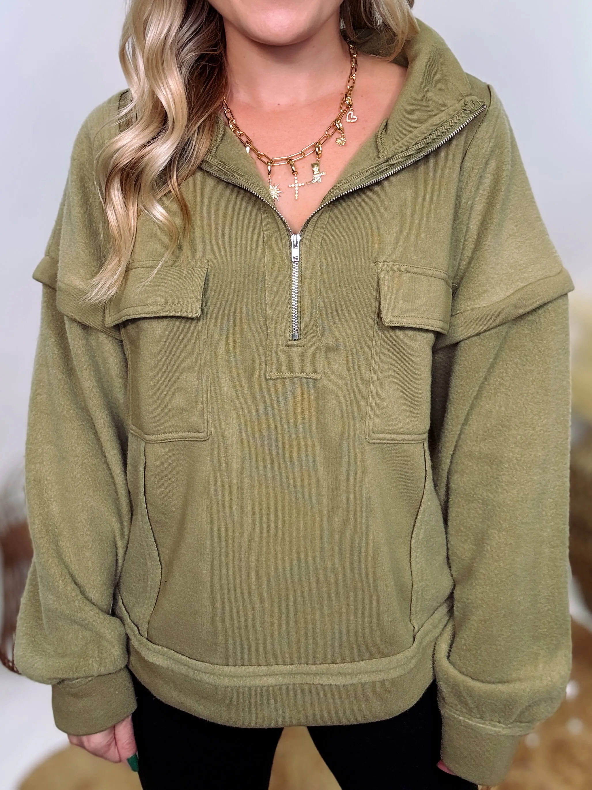 Cozy Soft Olive Quarter Zip Pullover