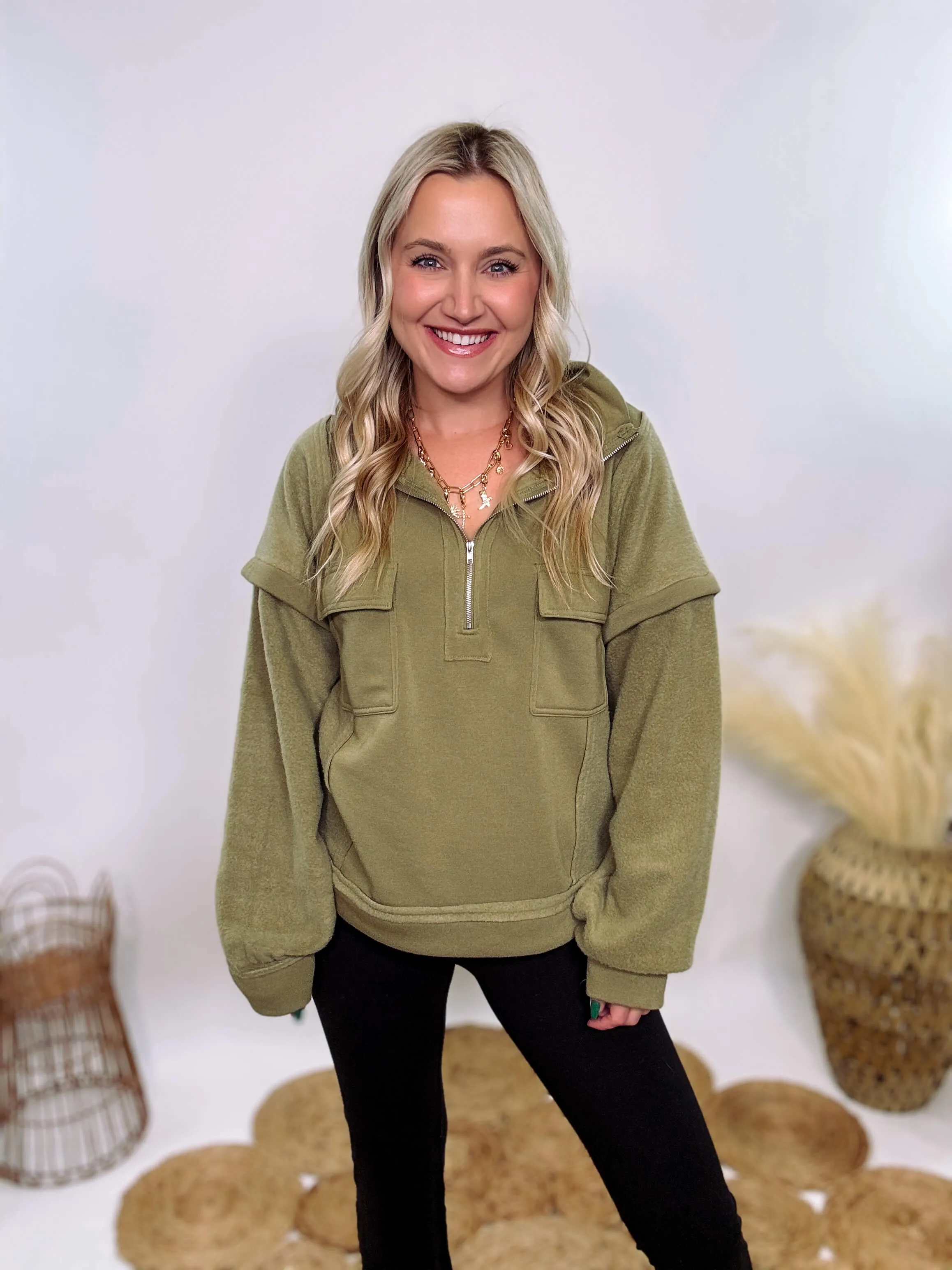 Cozy Soft Olive Quarter Zip Pullover