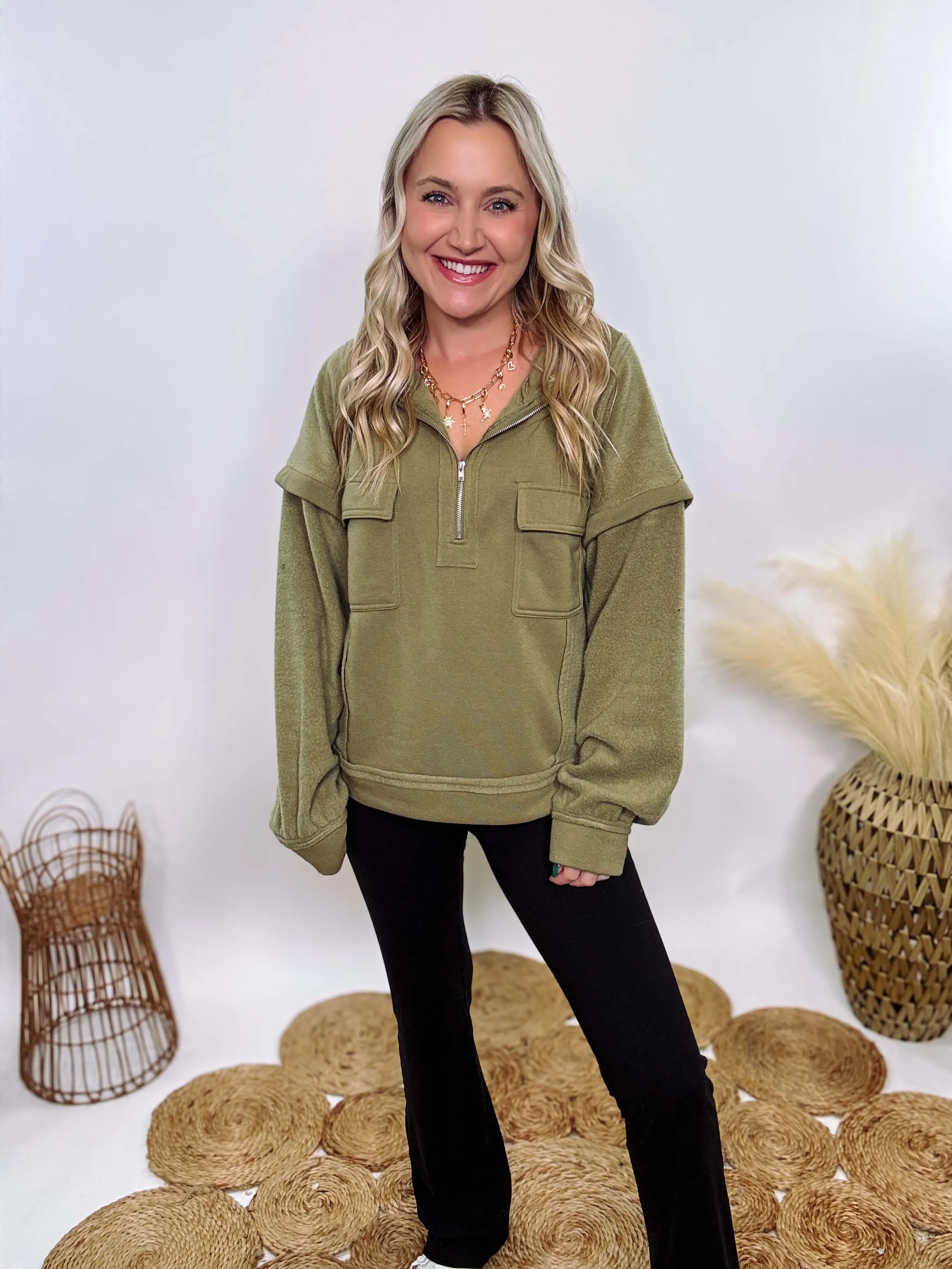 Cozy Soft Olive Quarter Zip Pullover