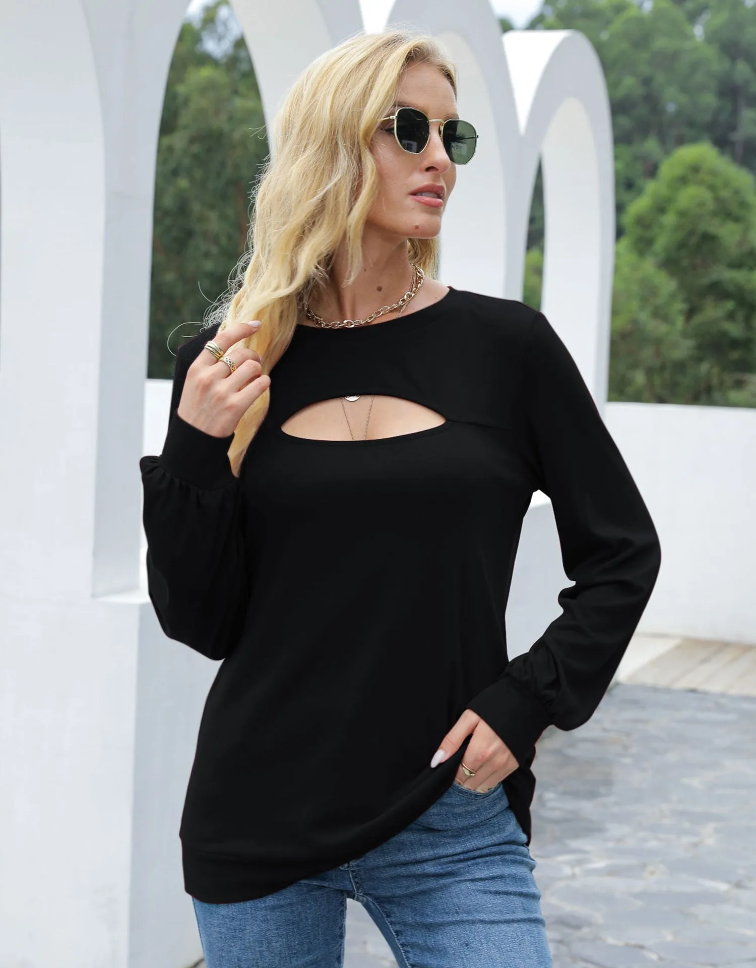 Cut Out Pullover Long Sleeve