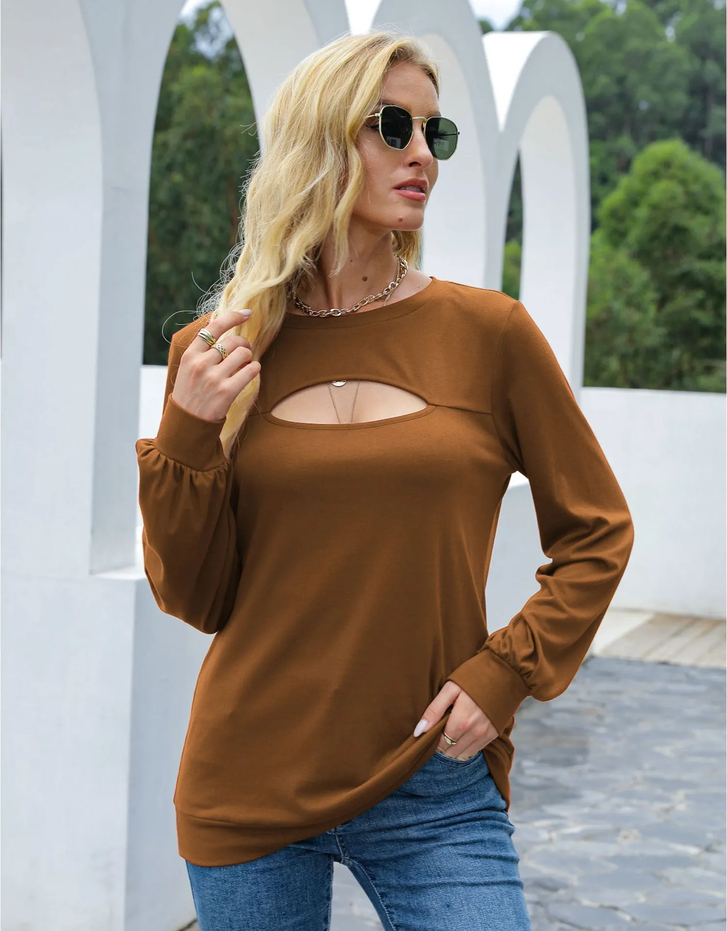 Cut Out Pullover Long Sleeve