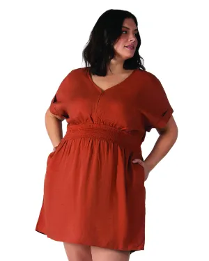 Della Smocked Waist V-Neck Dress | Terracotta