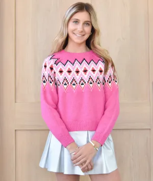 Design History Girls Pink Dream Fair Isle Sweater