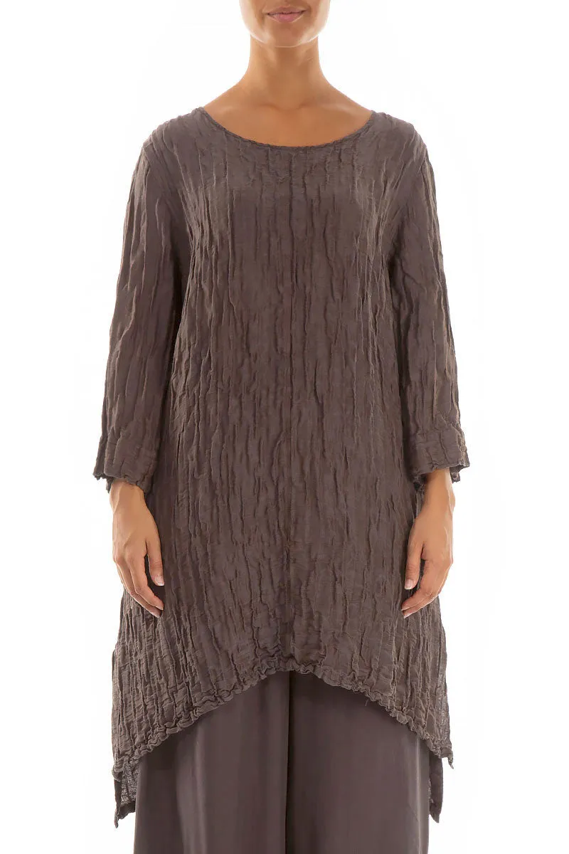 Detachable Collar Crinkled Brown Tunic