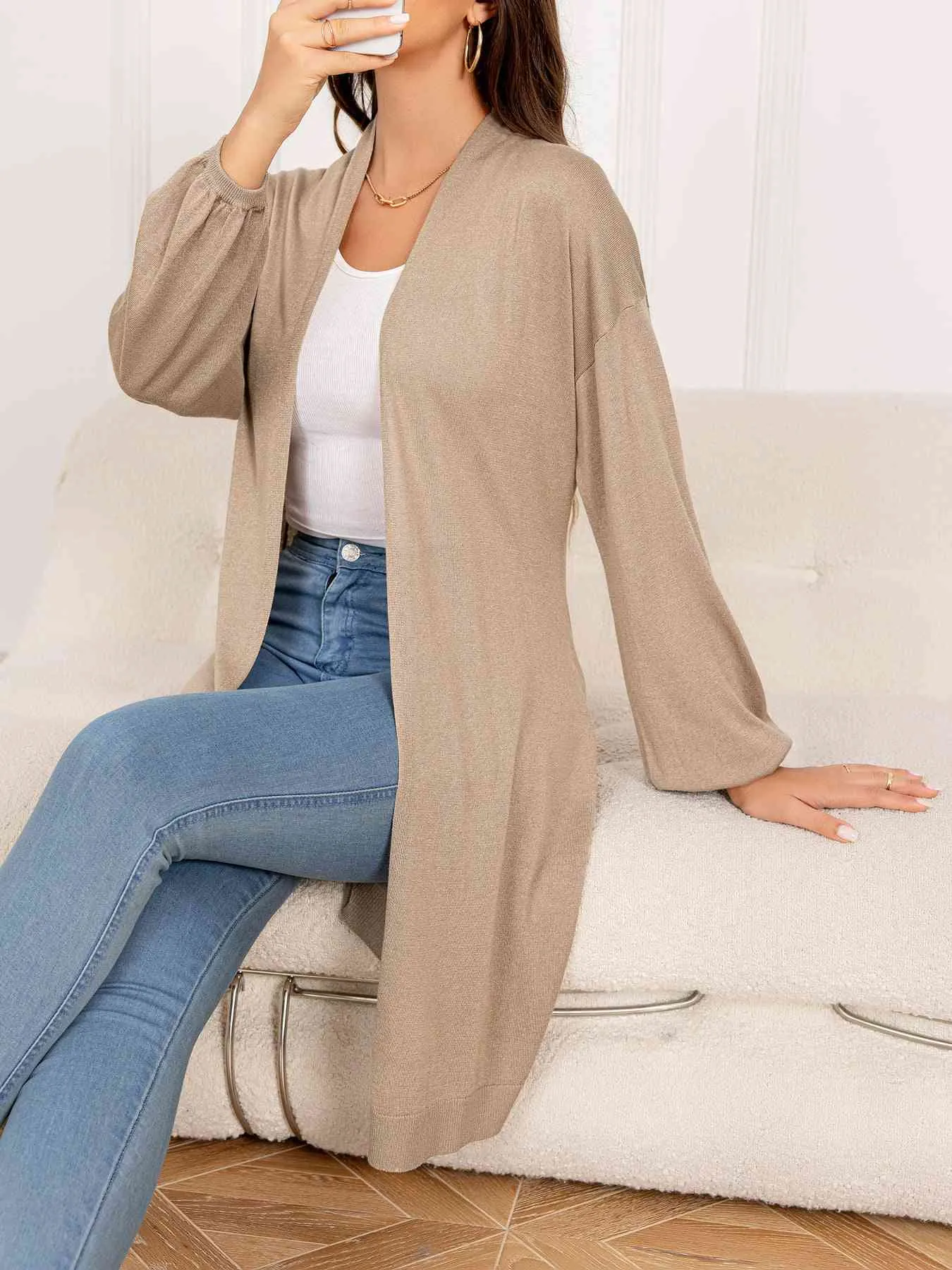 Dropped Shoulder Open Front Longline Cardigan