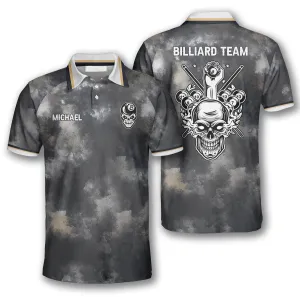 Faded Skull Custom Billiard Shirts for Men, Custom Billiard Shirts for Team, Billiard Polo Shirts