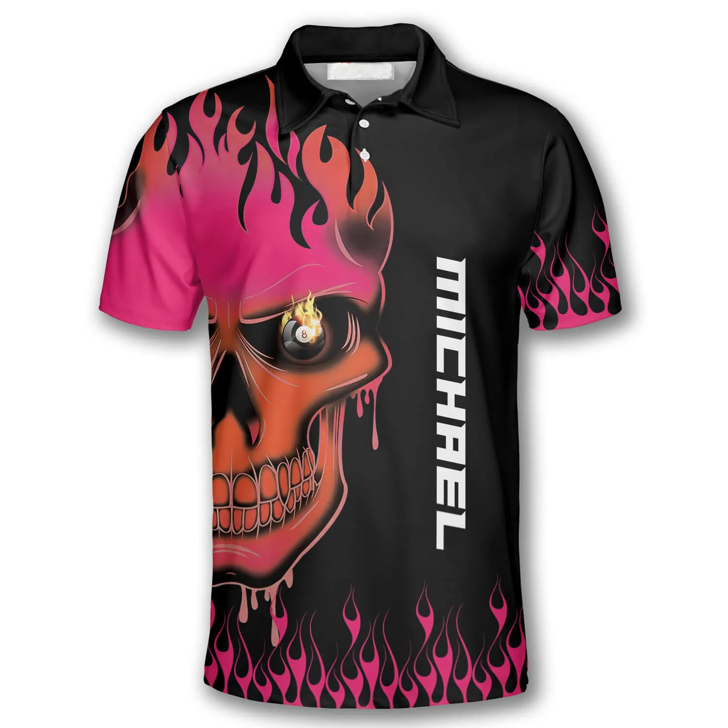 Fire Skull Custom Billiard Shirts for Men, Custom Billiard 8 ball for Team, Men's Billiard Polo Shirts