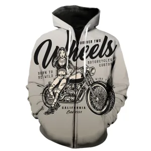 Forever Two Wheels Motorcycle  Zipper Hoodie