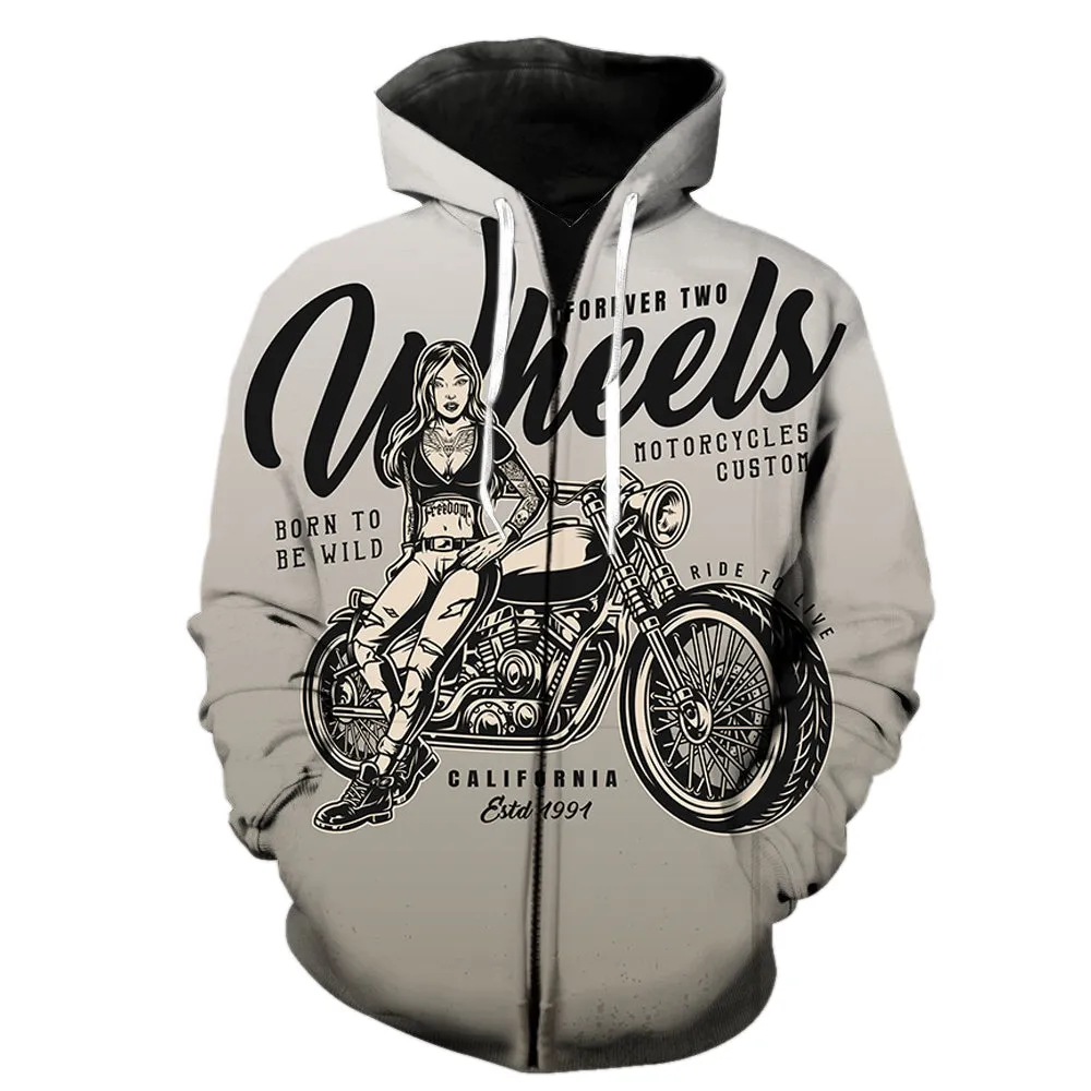 Forever Two Wheels Motorcycle  Zipper Hoodie