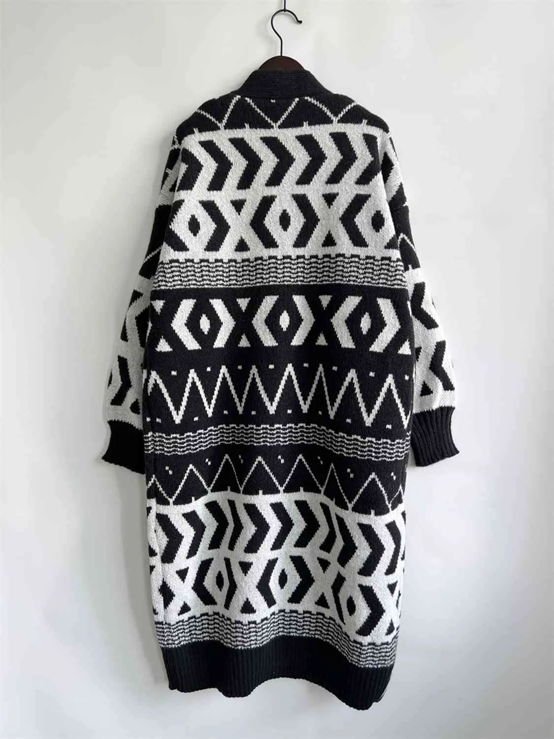 Geometric Button Front Longline Cardigan