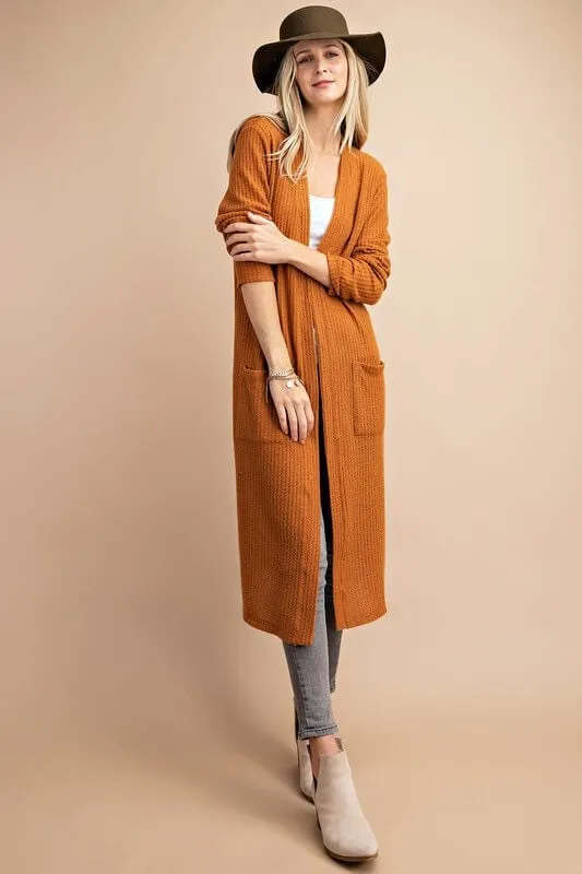 Hazel Open Front Long Pocket Cardigan