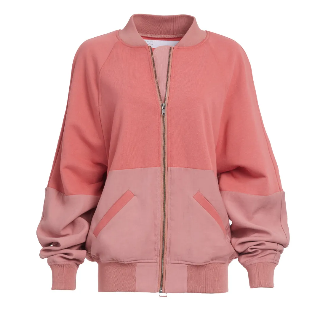 JESSE MIXED MEDIA ZIP UP BOMBER DUSTY ROSE