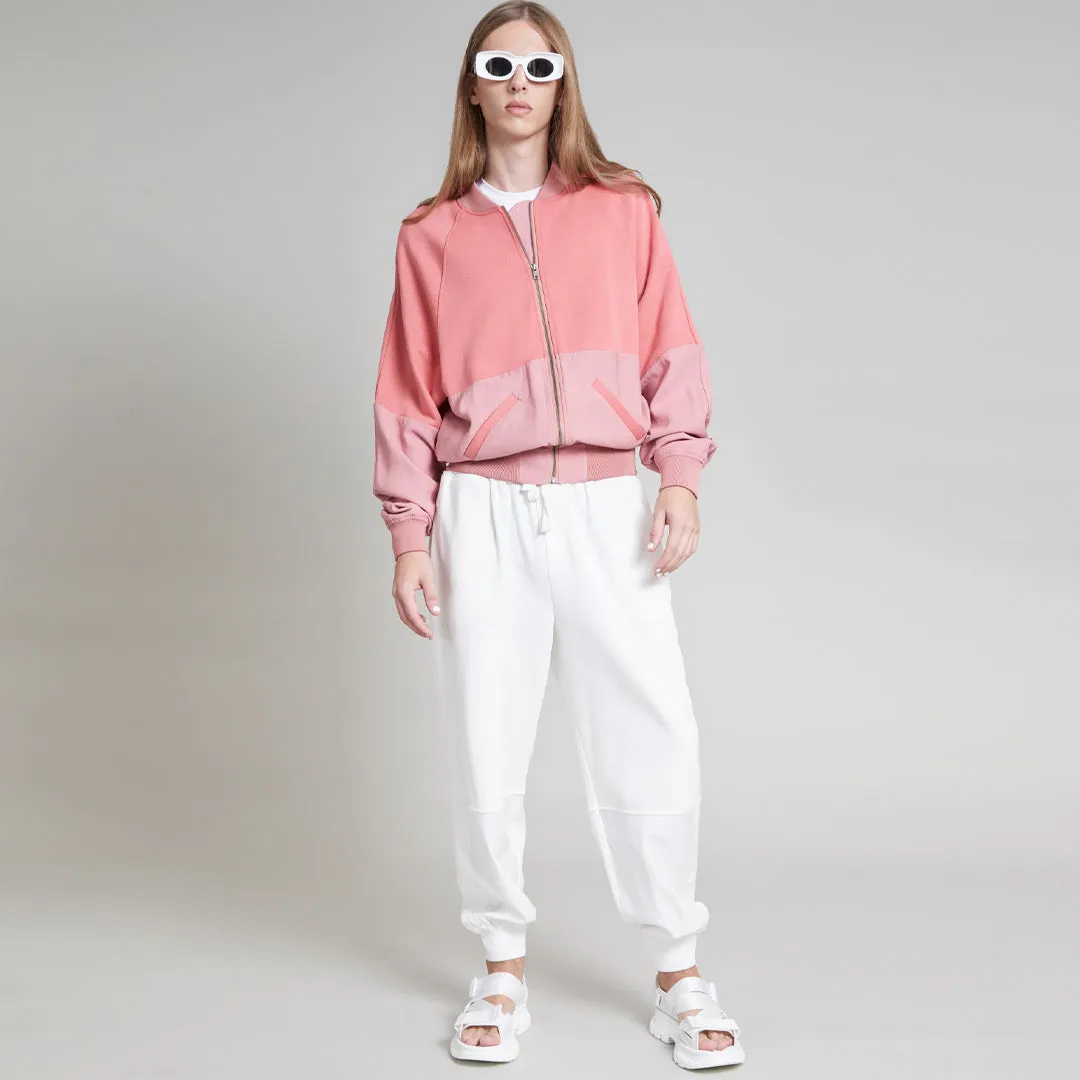 JESSE MIXED MEDIA ZIP UP BOMBER DUSTY ROSE