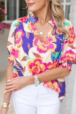 Karen Floral Bubble Sleeve Top