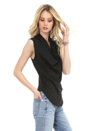 Kenzie Cowl Banded Tank Top - Black