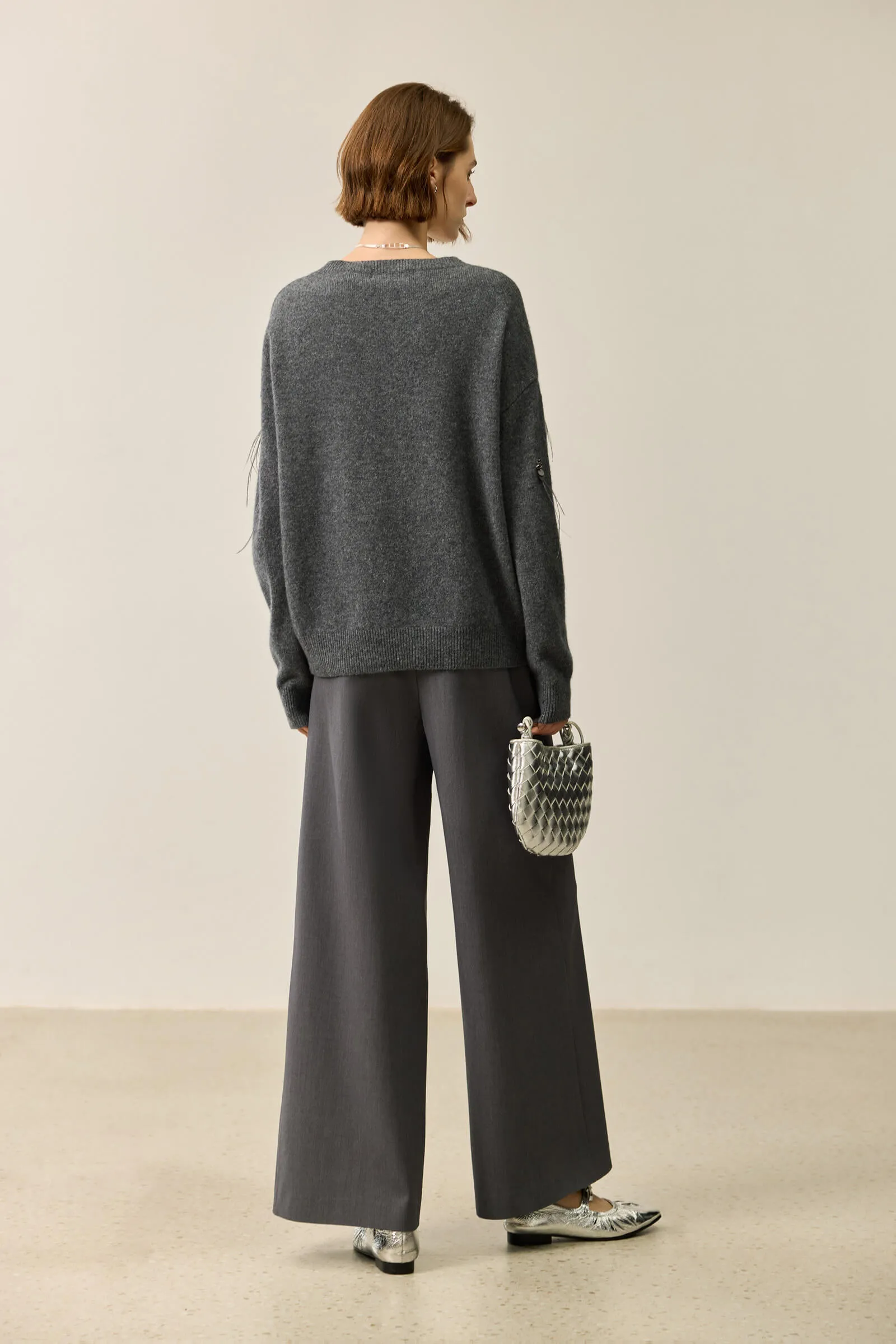 LILY Grey-Tone Wool V-Neck Sweater