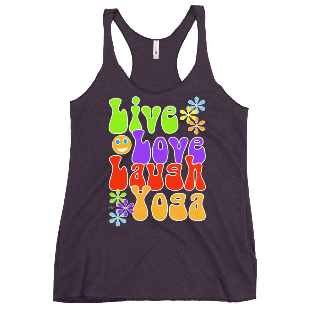 Live Love Laugh Yoga Retro Groovy Racerback Tank Top