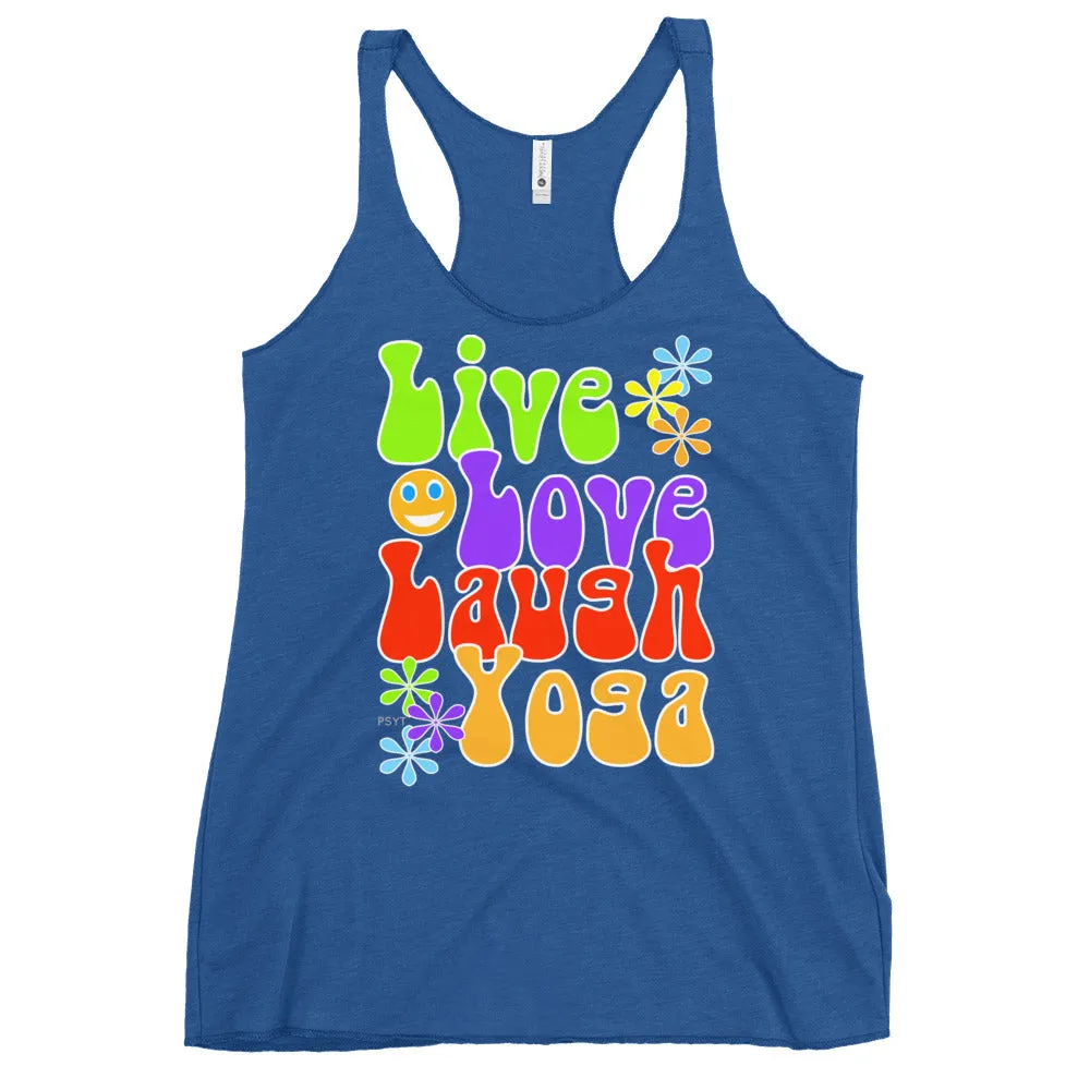 Live Love Laugh Yoga Retro Groovy Racerback Tank Top