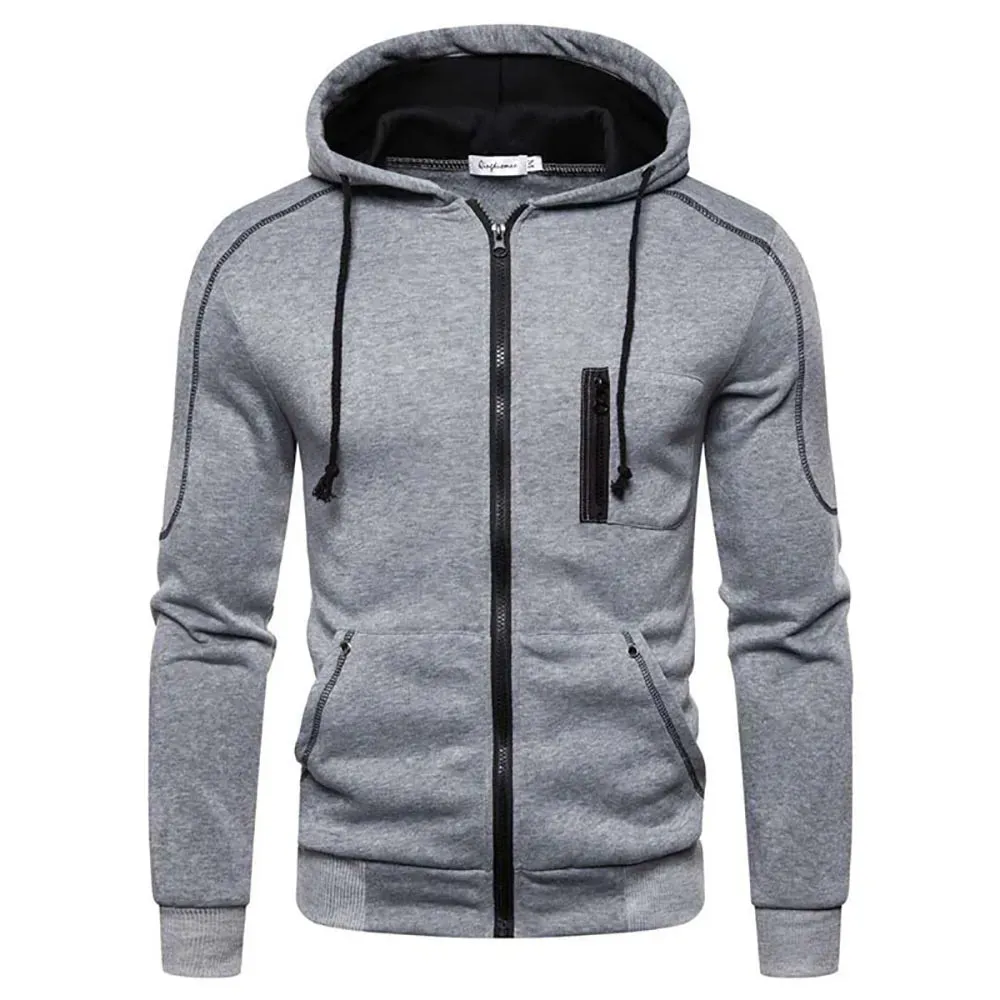 Long Sleeve Zipper Fleece Sports Hoodie for Men Clothing up to 4 XL Plus