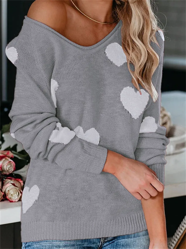 Loose V-neck Love Knitted Sweater