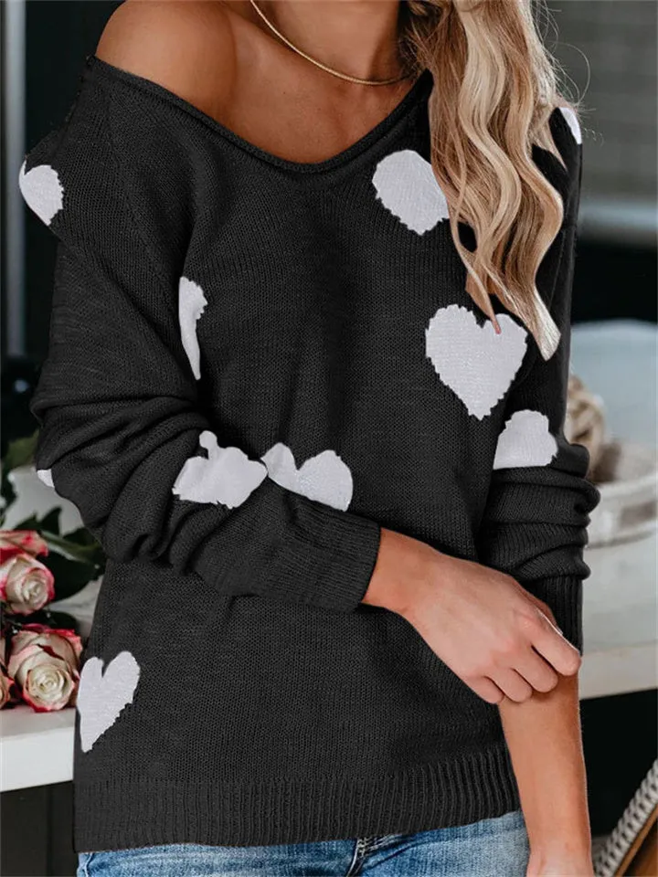 Loose V-neck Love Knitted Sweater