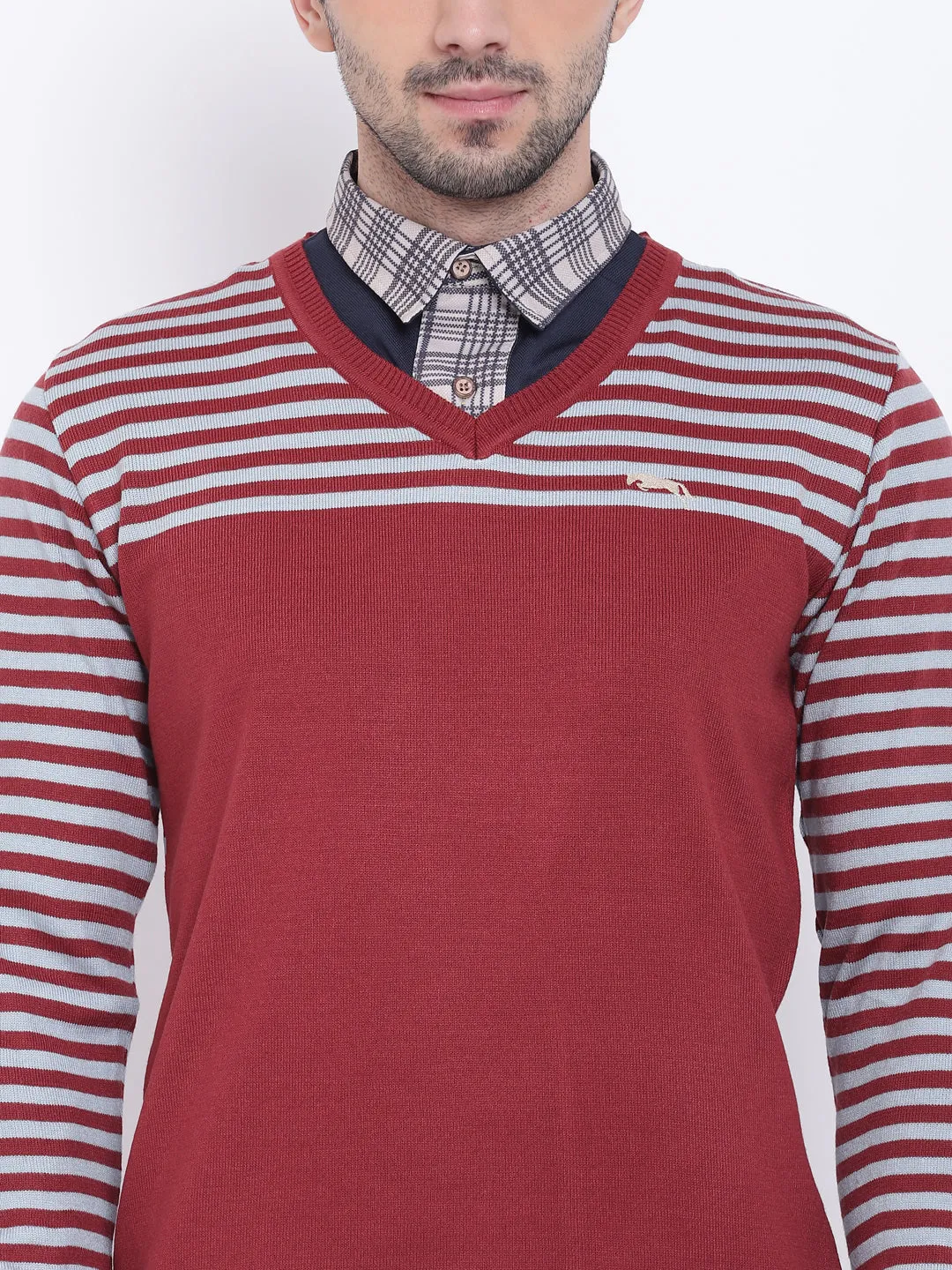 Men Casual Striped Red Sweaters