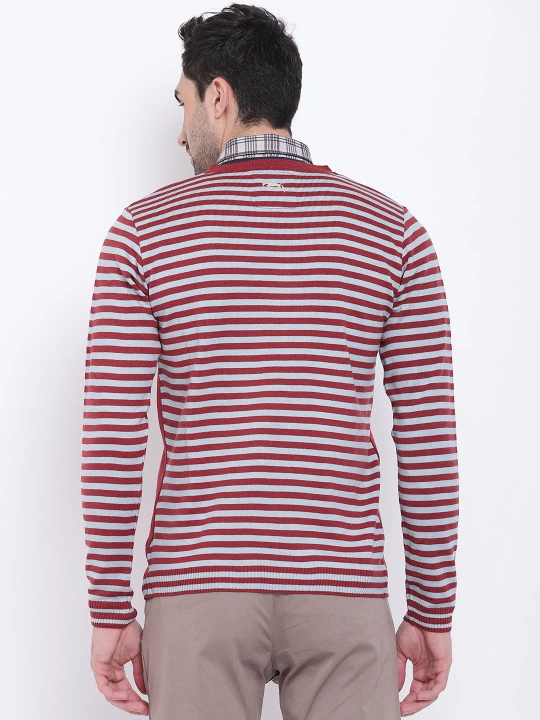 Men Casual Striped Red Sweaters