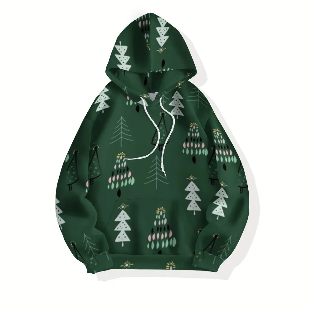 Mens Christmas Festival Tree Graphic Pullover With Kangaroo Pocket Hoodies